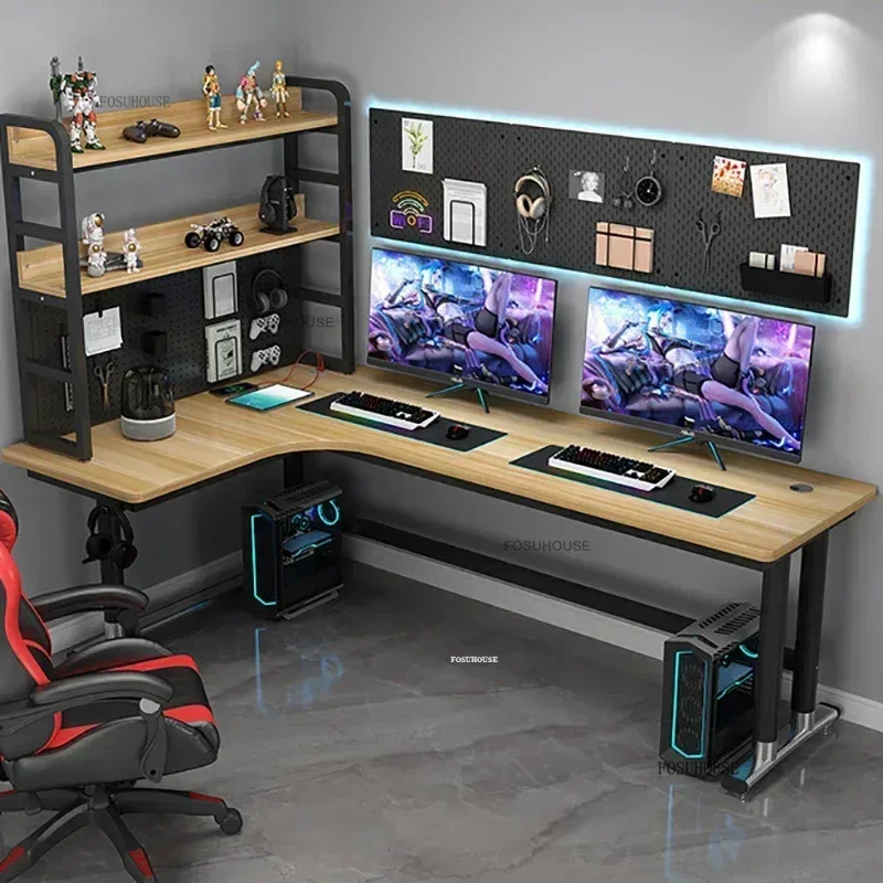 Luxury Wooden Computer Desks European Office Furniture Home L-shaped Office Study Desk Storage Rack Designer Corner Gaming Table