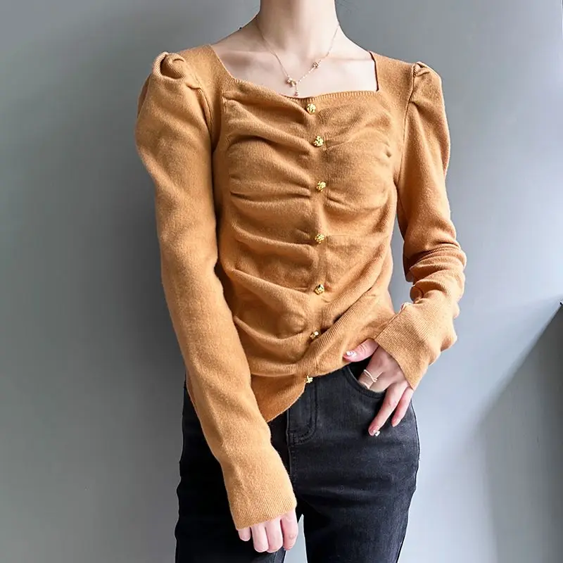 Women's Spring Autumn Y2K Sexy Solid Color Pullover Long Sleeve Sweater Fashion Casual Versatile Slim Elegant Lady Knitting Tops