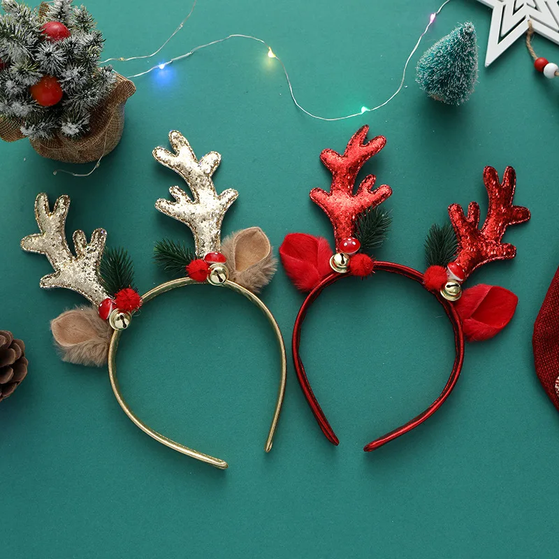 Christmas Headband Reindeer Antlers Horn Flower Hair Band Clasp Headwear For Kids Adult New Year Navidad Christmas Party Cosplay hair accessories hair headband