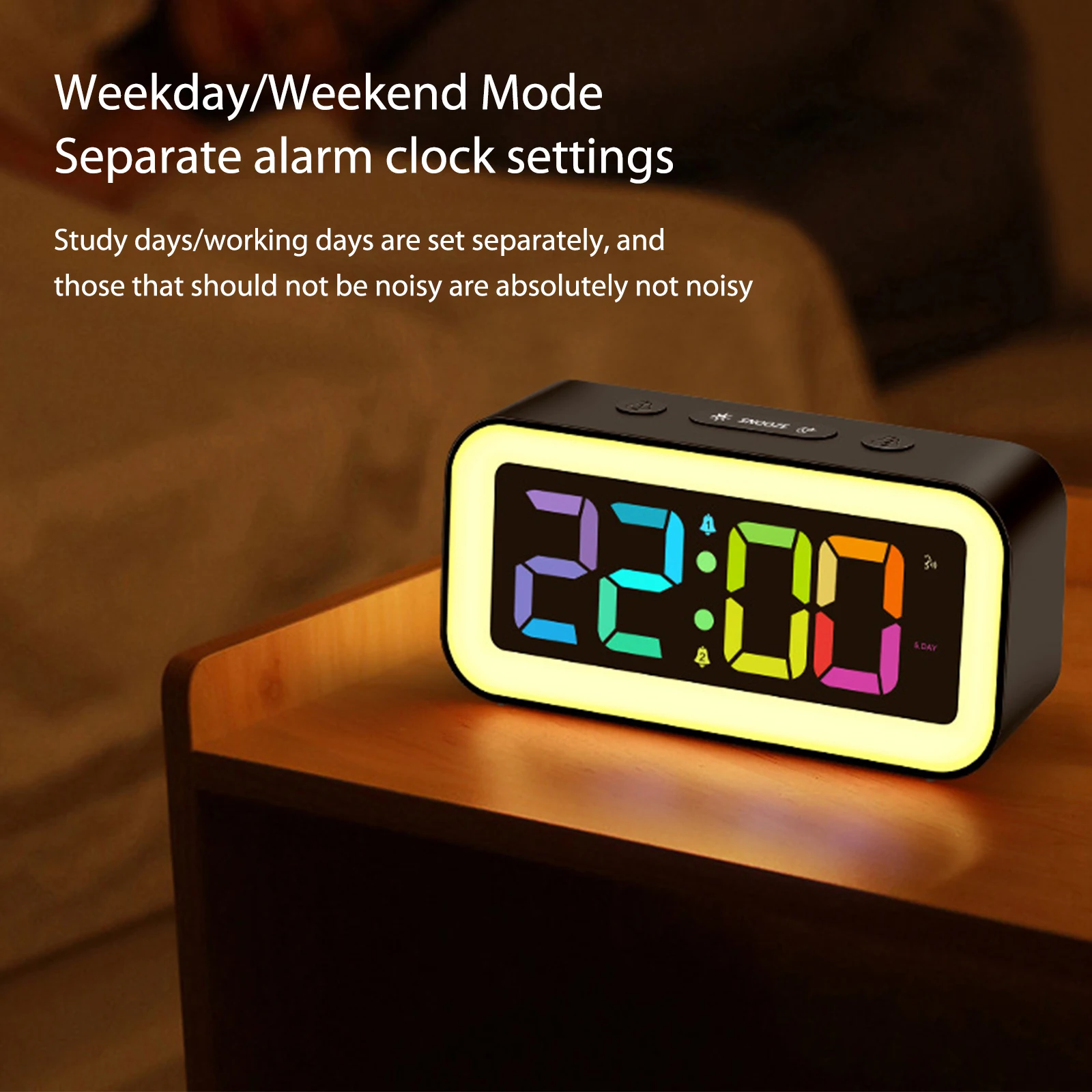 Réveil Numérique,Horloge Numérique 6,7 LED Horloge Digitale Réveil avec  Température/Activation vocale/Non Ticking/Snooze/Datetime Luminosité  Réglable