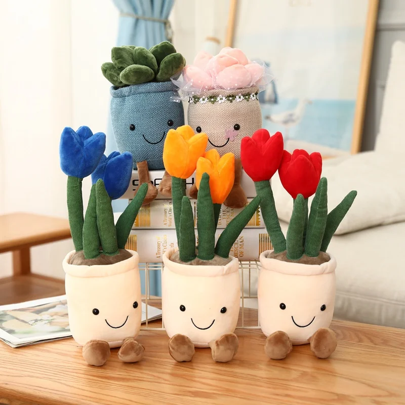 25CM Lovely Plants Series Plush Toys Lifelike Tulip Succulent Mushroom Bluebell Flower Stuffed Soft Dolls Home Decor Girls Gift