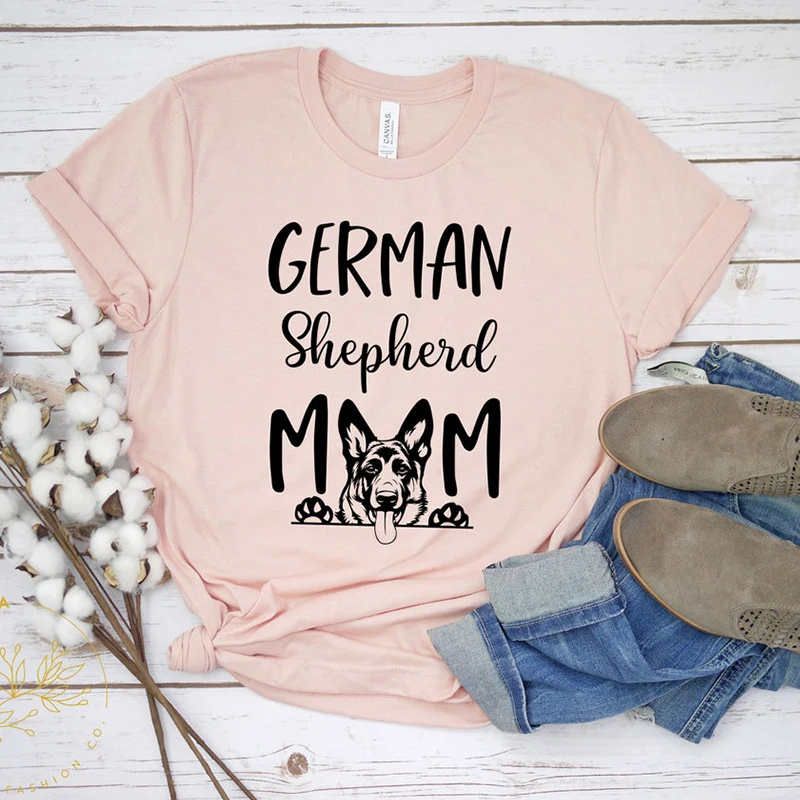 German Shepherd Mom Funny Pet Lover Graphic T Shirt Women Cotton Short Sleeve Mom Life Tshirt Fashon Top Dropshipping767_voghion.com