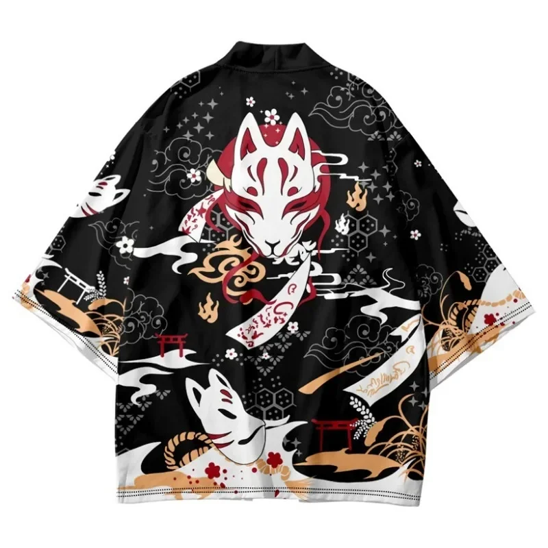 Summer cartoon nine-tailed fox printed kimono female male Japanese Haoli street wear cardigan yukata Cosplay