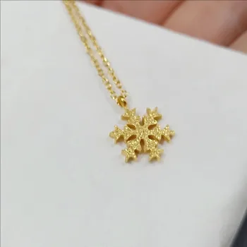 Snowflake Necklace Gold Plated Twisted Chain Winter Christmas Jewelry Sparkling Textured Pendant Gift For Women Her Romantic