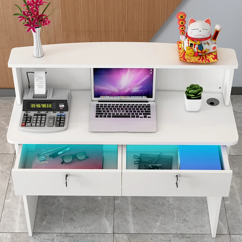 Simple Nordic Reception Desks Small Shop Front Desk Cash Register Modern Barber Shop Clothing Store Curved Bar Reception Counter