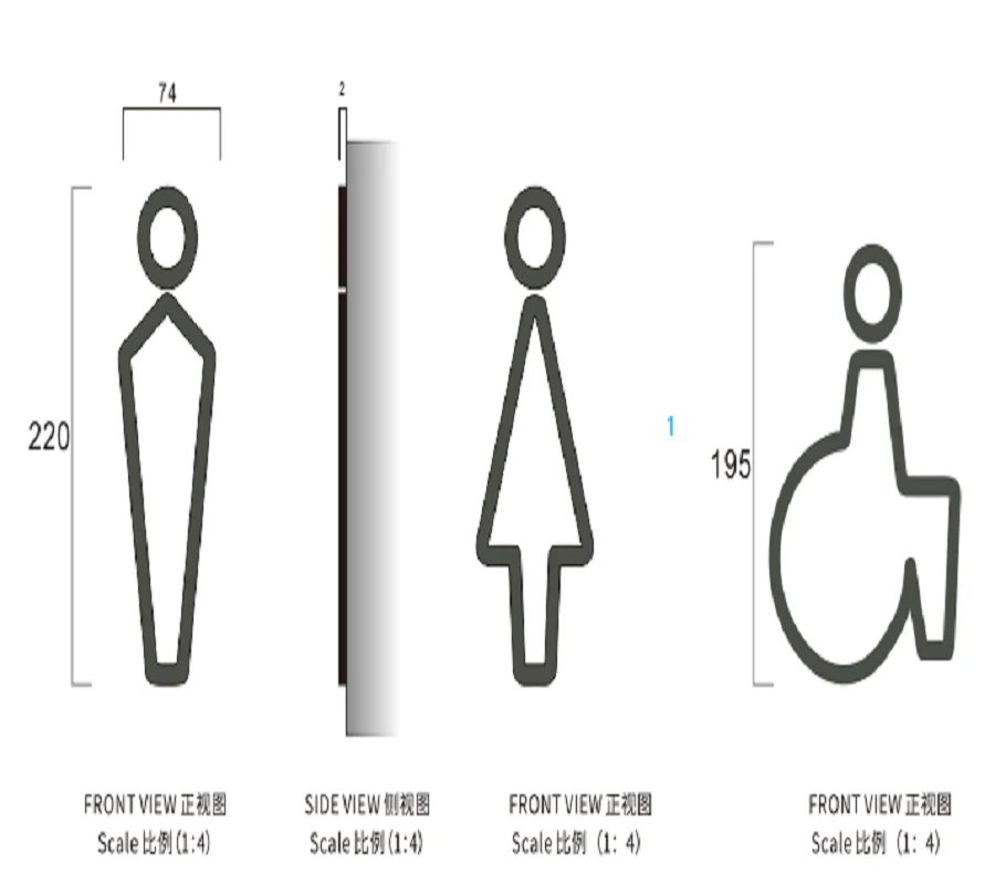 Black brushed stainless 3D Hotel toilet Man & Woman Toilet Sticker WC Door Sign Decals Toilet Signs Restroom