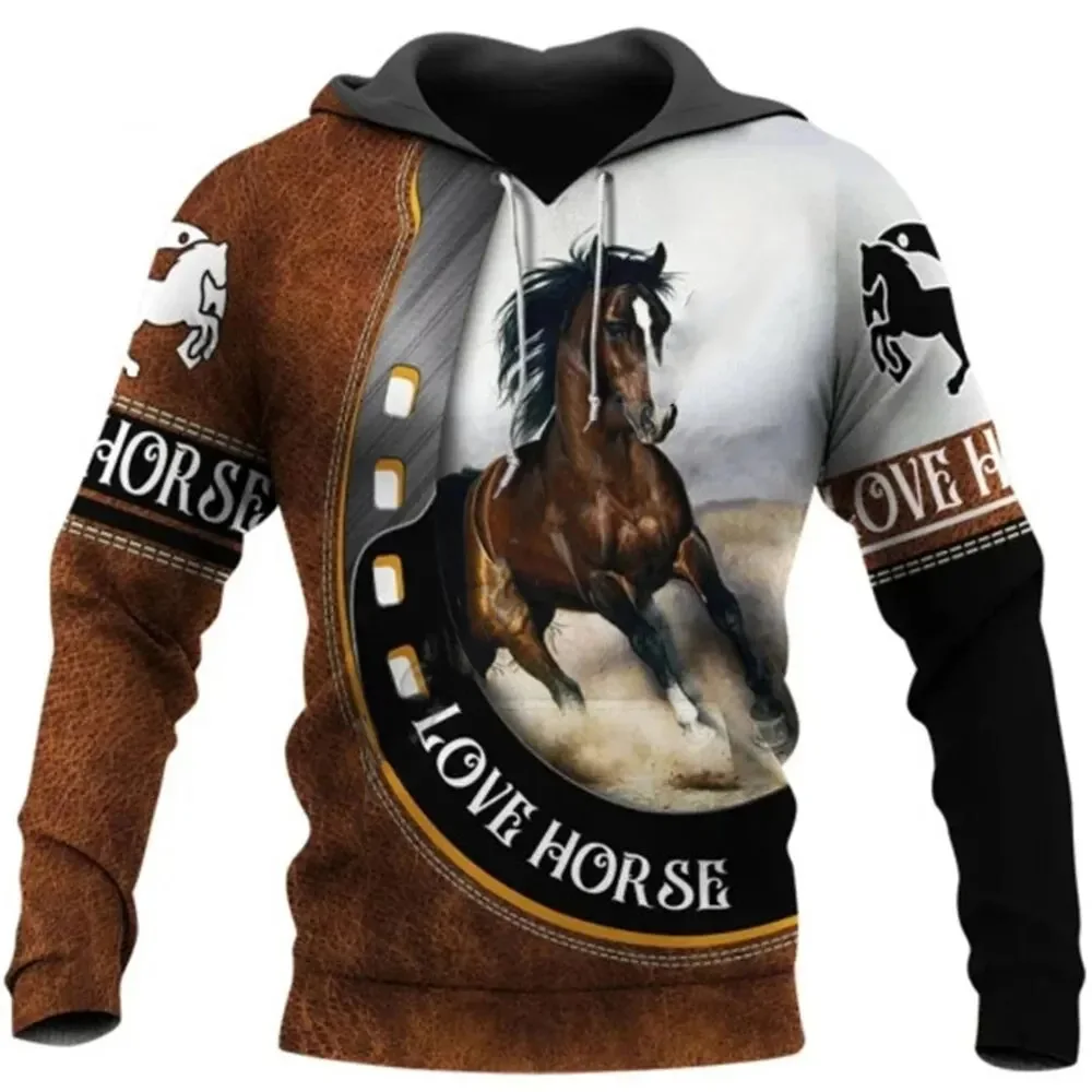 

Модный и удобный уличный пуловер с 3D принтом лошадей oodie на осень, повседневный Свободный Мужской Топ, одежда