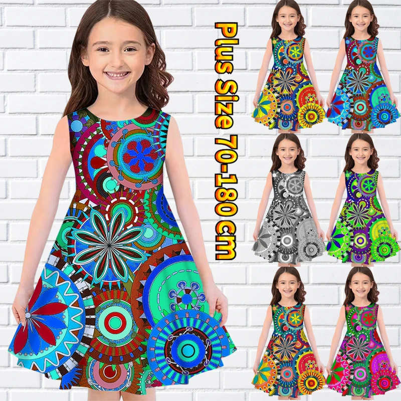 

2022 New Summer Women's Sleeveless Dress New Design Printing Knee-length Skirt Round Collar Loose Size MIDI Skirt Princess Dress