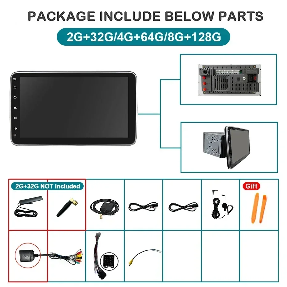 Reproductor de vídeo Multimedia Universal Android 14 de 10 pulgadas, 2 DIN, Radio de coche, carplay inalámbrico android auto WiFi, GPS, Bluetooth, Audio 3
