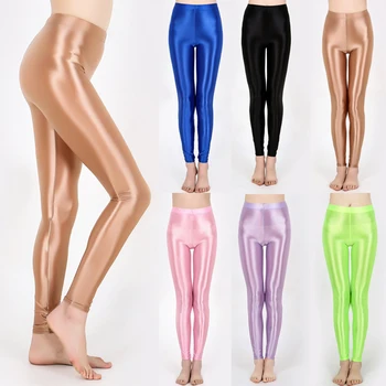 Slim Satin Glossy pants High Waist Sport Women Fitness Shiny Yoga Pants Tights Leggings High Elastic glossy leggings 1