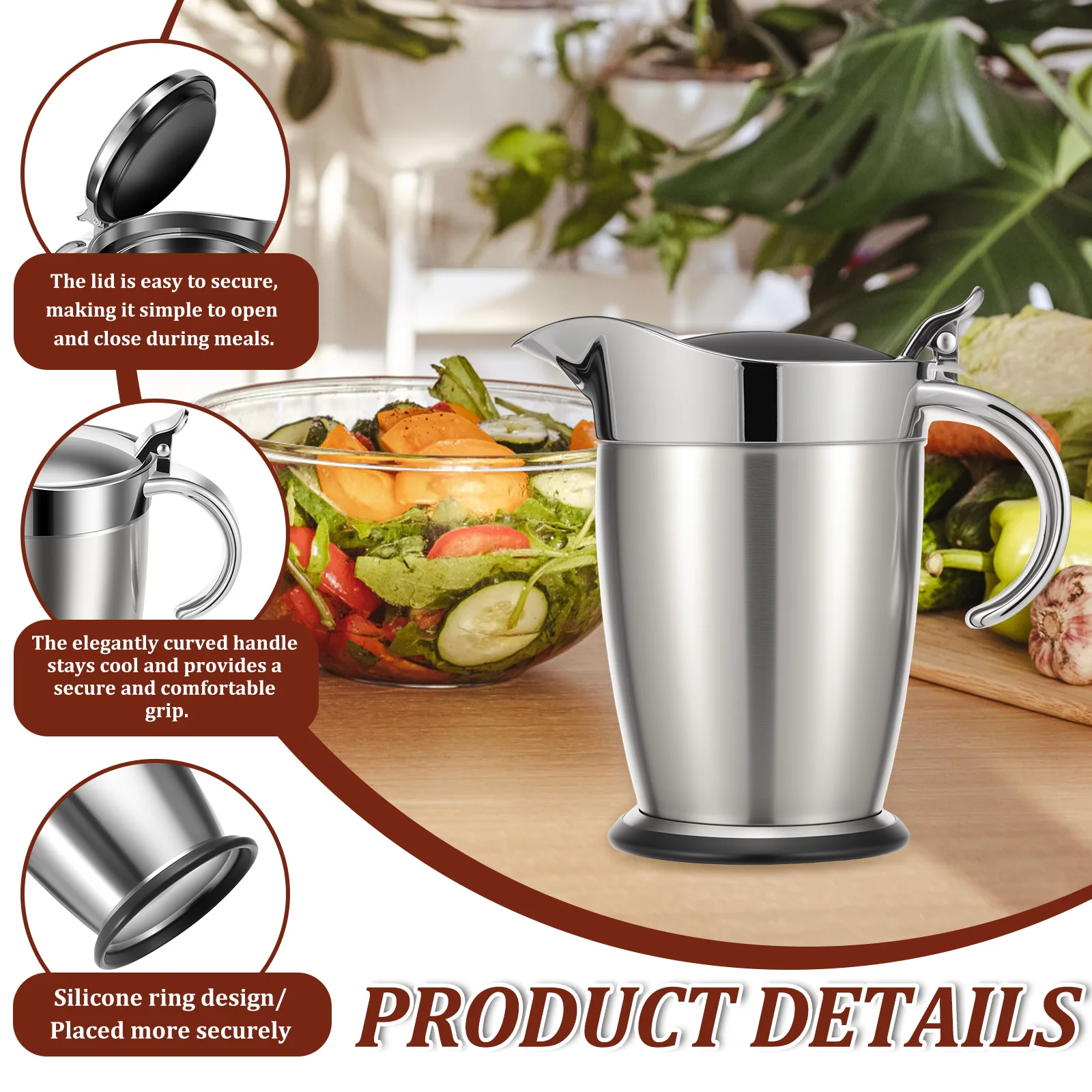 Stainless Steel Gravy Boat 450/750ml Gravy Sauce Jug with Hinged Lid for Family Dinner, Christmas Party Gravy Pitcher