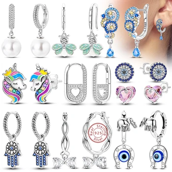 925 Sterling Silver Earrings Starry Pearl Devil Eye Simple Drop Stud Hoop Earrings for Women Girl Fashion Jewelry Accessories