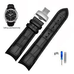 Genuine Leather Curved End Watchband - Men's Strap for 22mm (Black-silver)