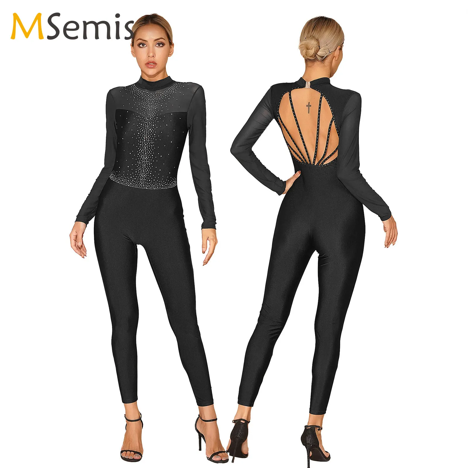 Tuta Intera Ginnastica Bambina Con Strass - Body Danza Classica, Manica Lunga, Per Balletto E Pattinaggio