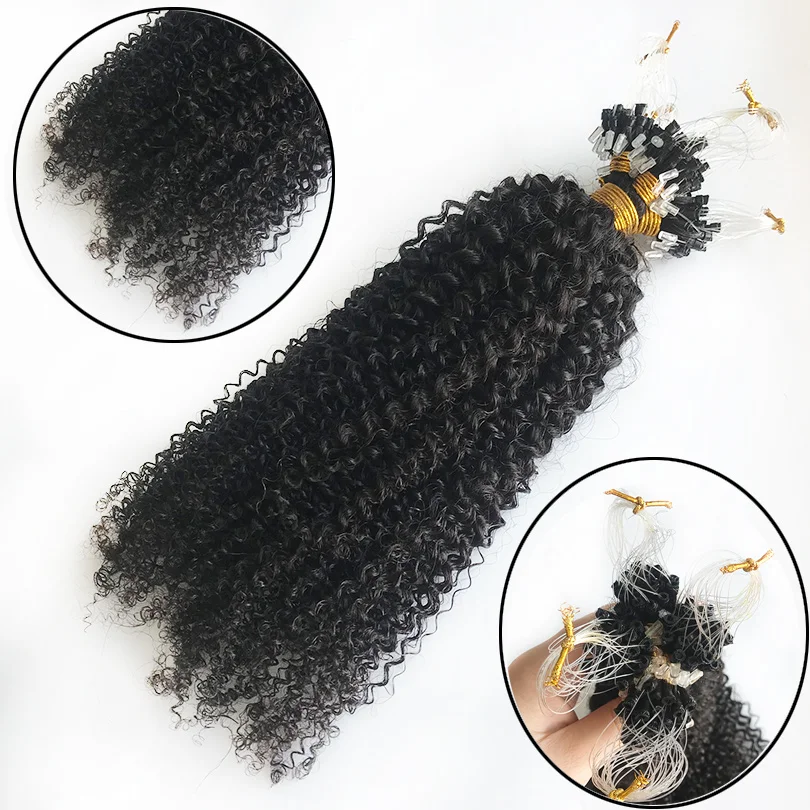 Micro Loops Hair Extensions Malaysian Kinky Curly Micro links Human Hair Extensions Rings 100 Strands 1g/s