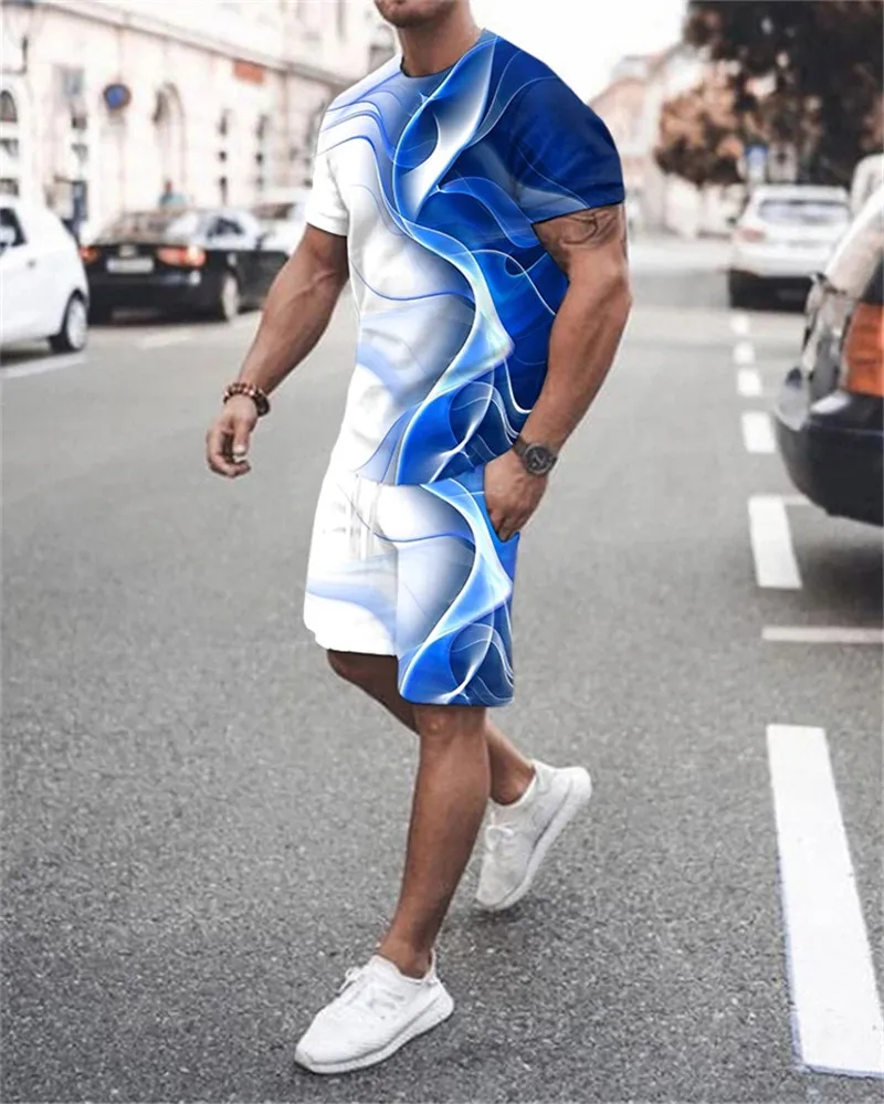Summer Sportswear Men's Suit T-Shirt Shorts 2-Piece Set Fashion Casual O-Neck Tracksuit for Men's Shorts Outfit Male Clothes