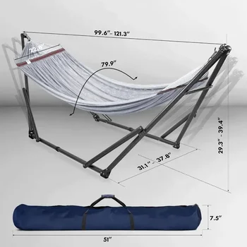 Double Hammock with Stand Included for 2 Persons/Foldable Hammock Stand 600 Lbs Capacity Portable Case - Outdoor Camping Hammock 5