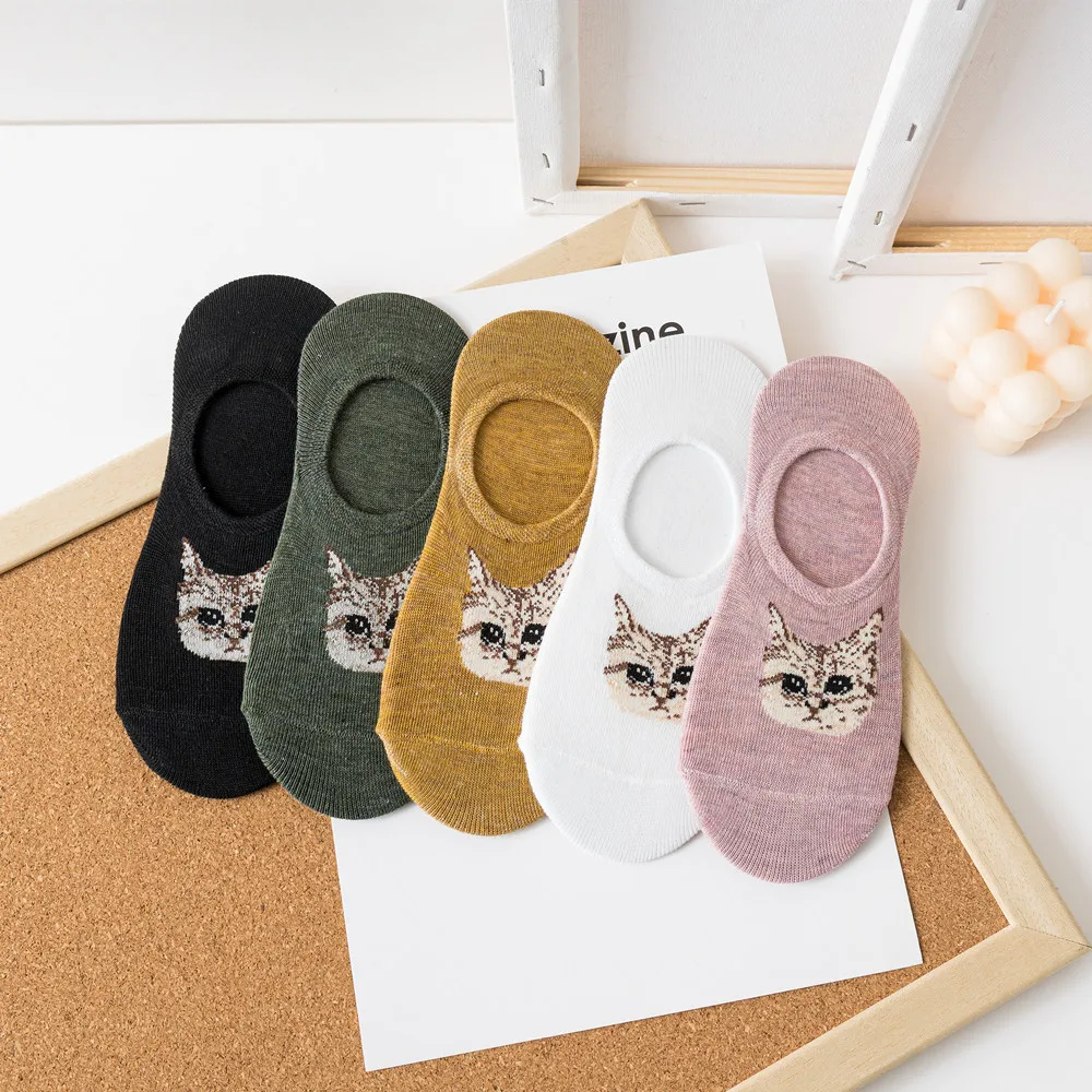 

5PR Cartoon Twist Invisible Summer Socks Ankle Socks Cotton Cat Various Thin Spring and Summer Cotton Socks Women's Socks Adult