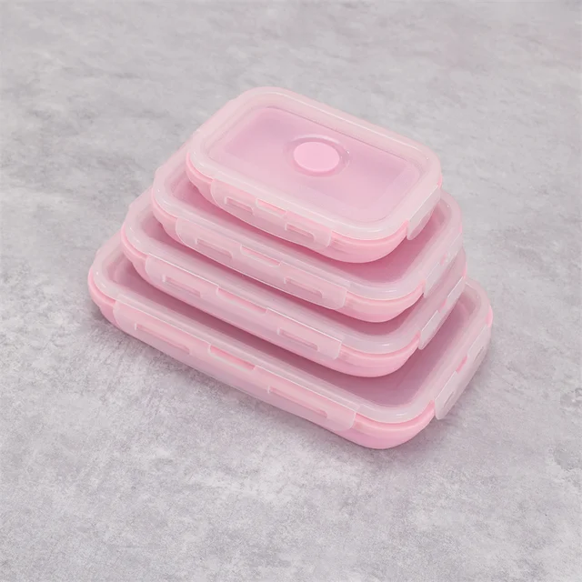 Boîte à déjeuner rectangulaire en Silicone, 4 tailles au choix, boîte à Bento pliable, récipient alimentaire pliant, bol 350/500/800/1200ml pour la vaisselle 2