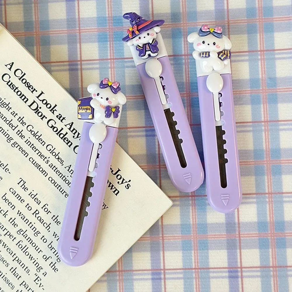 Utility Knife Mail Opener Pocket Folding Knife Craft Cutting Knife 1 PCS Cute Purple Cartoon Alloy Mini Portalble Utility Knife Cutter Letter Envelope Opener Mail Knife School Office Supplies