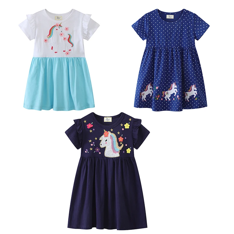 Jumping Meters Unicorn Princess Girls Dresses Party Flowers Toddler Kids Short Sleeve Costume Cute Toddler Birthday Dresses