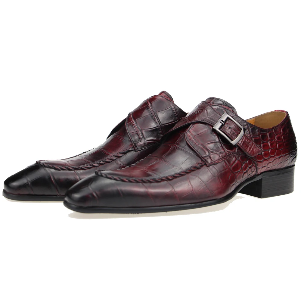 Business Office Casual Wedding Shoes for Men Spring Genuine Leather Buckle Monk Strap Dress Luxury Classic Comfortable Black Red