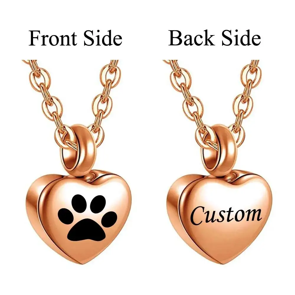 Collana con ciondolo a forma di impronta di zampa e cuore, ricordo commemorativo per ceneri di cani e gatti, 0.78*0.78 inch, Acciaio inossidabile, Non pietra preziosa