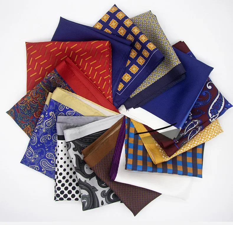 30*30cm Real Silk Pocket Square for Men Flower Solid Color Plaid Suit for Pocket Decoration Handkerchief