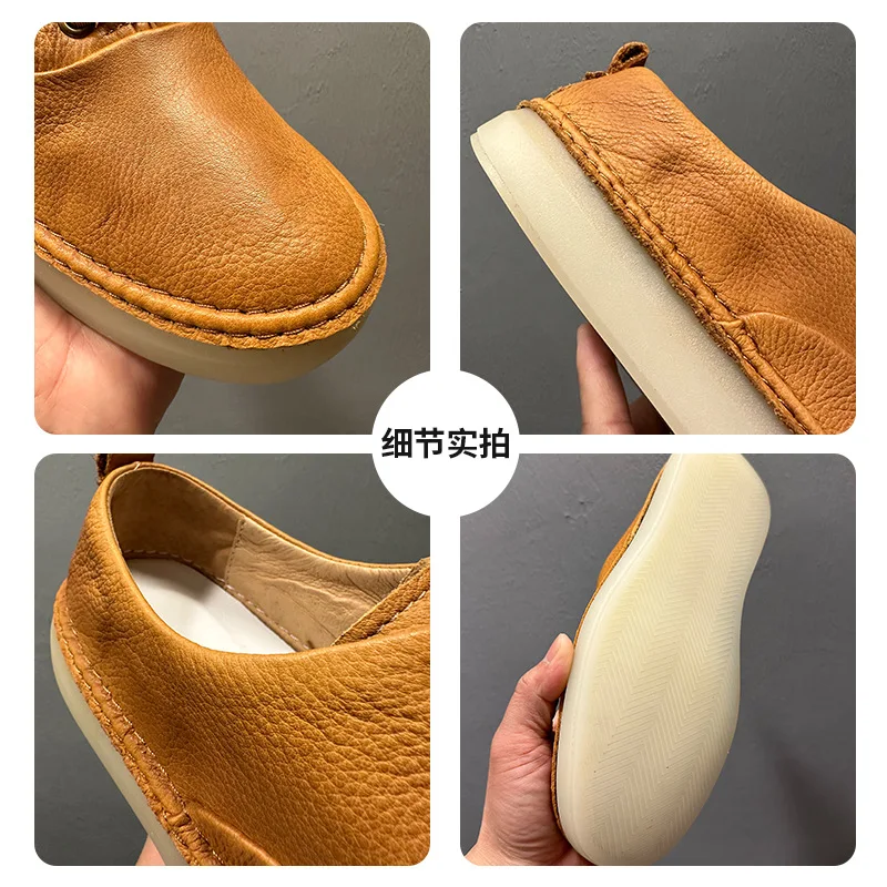 QHCCID Male Low Top Soft Cowhide Casual Shoes Shallow Breathable Summer Footwear