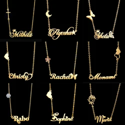 Acheerup Personalized Name Necklace Stainless Steel Custom Women Pendant Choker Zircon Flower Cross Jewelry Mother's Day Gift