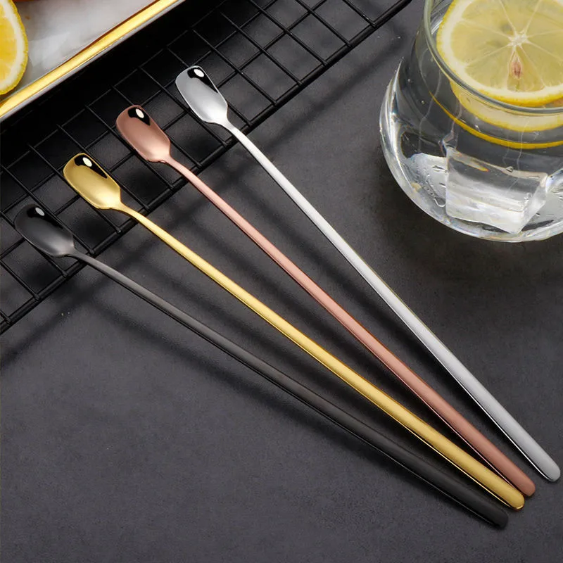 Stainless Steel Long Handle Bar Spoon Bartender Cocktail Stir Rod Gold Drinks Honey Mixing Spoons Fork Kitchen Accessories cocktail spoon
