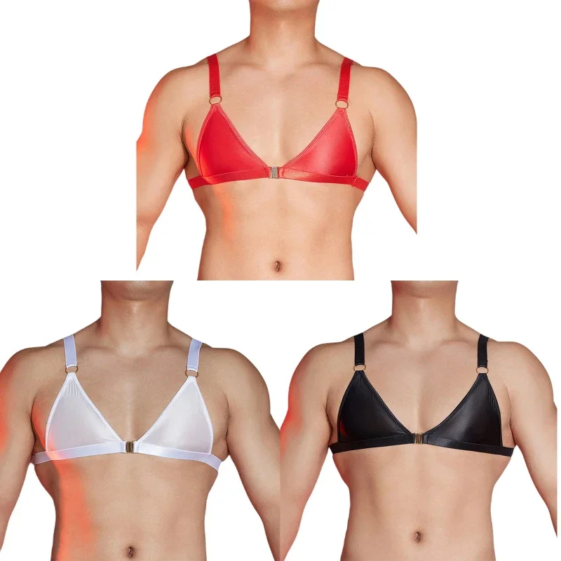 Men's Sissy Bra Tops Lingerie Underwear Glossy Triangle Bra Top Stretchy Unlined Crossdresser Bralettes Exotic Nightwear