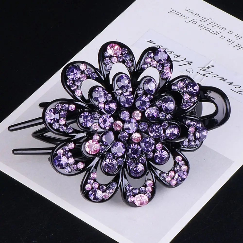 Fashion Durable Flexible Headwear Accessories Rhinestone Hair Clip Hairpins Dovetail Duckbill Pins Crystal Flower