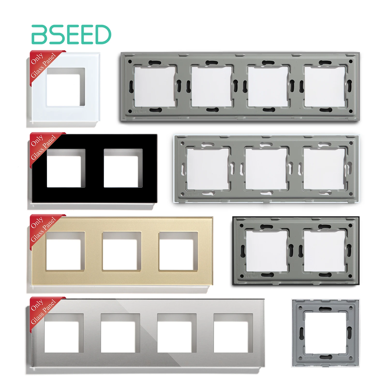 Bseed-crystal Glass Frame Wall Socket Home Improvement Decoração Faça Você Mesmo Parte ue Reino Unido Rússia Pérola Padrão Branco Preto Ouro Cinza