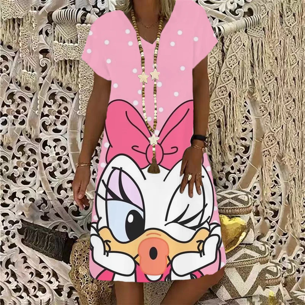 thumbnail image 1 of Disney Minnie Mickey Mouse vestidos de mujer Nuevo verano mujeres manga corta mini vestido casual fiesta noche cuello pico sexy vestido, 1 of 4