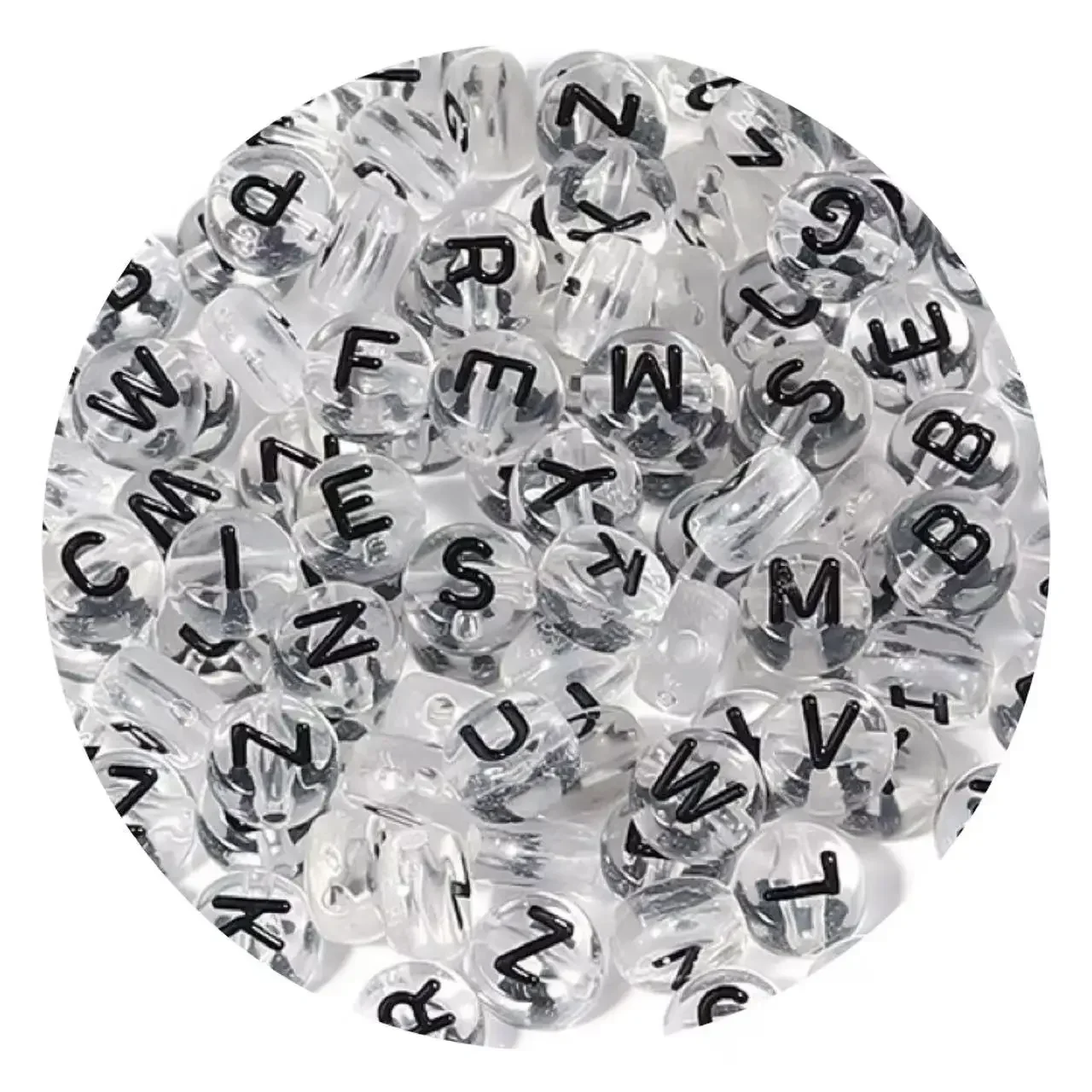 thumbnail image 1 of 100/200/300/500 piezas de cuentas de letras acrílicas mixtas, cuentas espaciadoras redondas planas del alfabeto para hacer joyas, pulseras y collares de bricolaje de 4 x 7 mm, 1 of 5