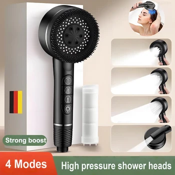 หัวฝักบัวแรงดันสูง 4 โหมด พร้อมหัวฝักบัวนวดแบบมือถือพร้อมฟิลเตอร์ ปรับประหยัดน้ำ อุปกรณ์ห้องน้ำ 1