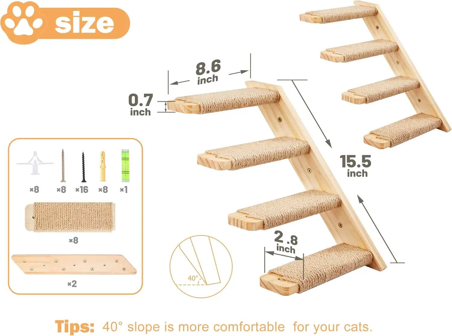 2PCS Cat Wall Shelves & Stairs Set – Climbing Scratching Perches for Cats to Sleep & Play