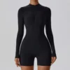 American Style Spicy Girl Zipper Slim Fit Sports Yoga Clothes Women's Spring Autumn Long Sleeve T-shirt Casual Training One-Piec