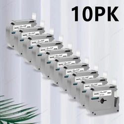 Multipack Adhesive Label Tape for Brother P - Touch Label Printers - 12mm Width (10PK Black on White)
