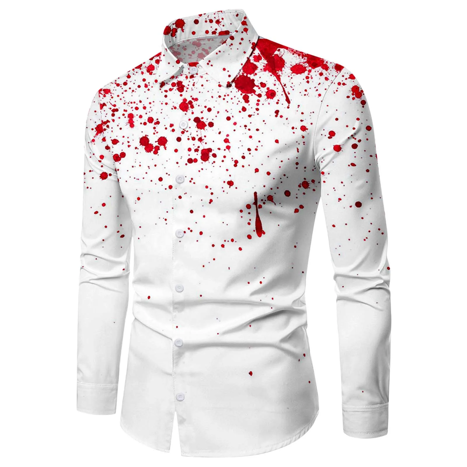 Men Halloween Bloodstain Printed Shirt Long Sleeve Turn Down Collar Overshirt Costume Fashion Party Single Breasted Undies Tops