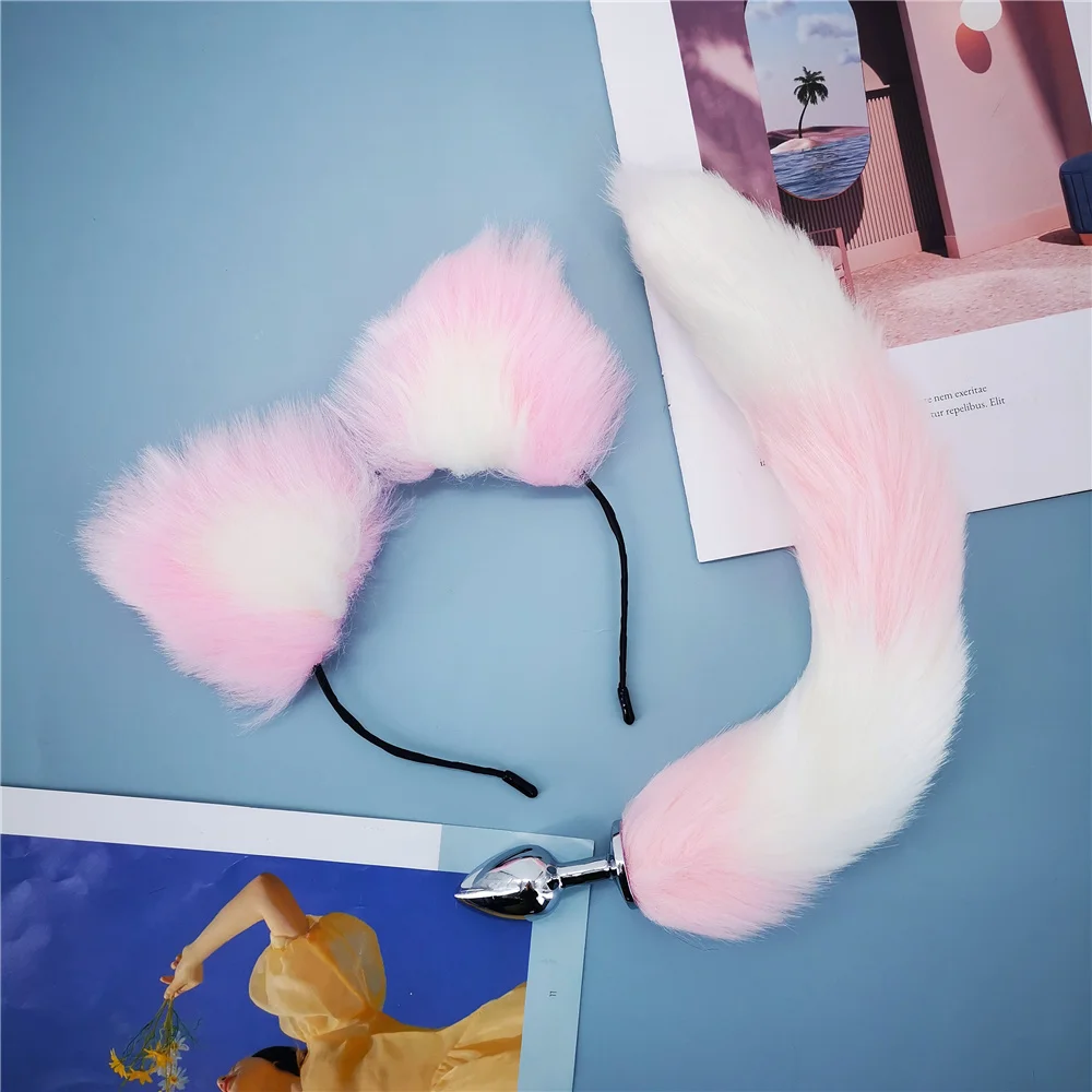 40cm Fox Tail Anal Plug Sexy Plush Cat Ears Headbands Set Butt Plug Tail Erotic Cosplay Sex Toys for Women Anal Masturbating