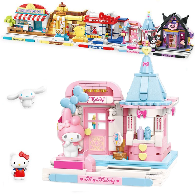 Vendita Calda Sanrio Hello Kitty Building Block Big Eared Dog Melody Model And Bus Model Block Regalo Giocattolo Per Bambini