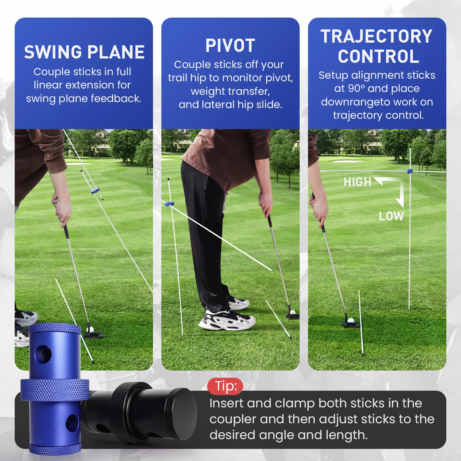 골프 스윙 트레이너용 골프 정렬 스틱 커넥터, 실내외 골프 스윙 훈련 보조기구