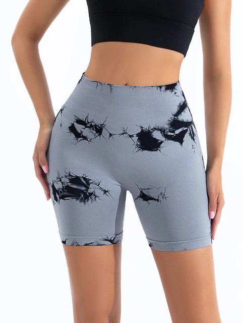 84532-a5b85e.jpg Shorts de yoga taille haute tie-dye pour femmes, shorts de sport côtelés sans couture, leggings de fitness à compression à séchage rapide