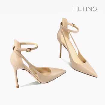 Naked color matte Women's Gladiator sandals Summer luxury Ankle Strap High Heels Shoes pointed toe Ladies Prom Party Shoes Women