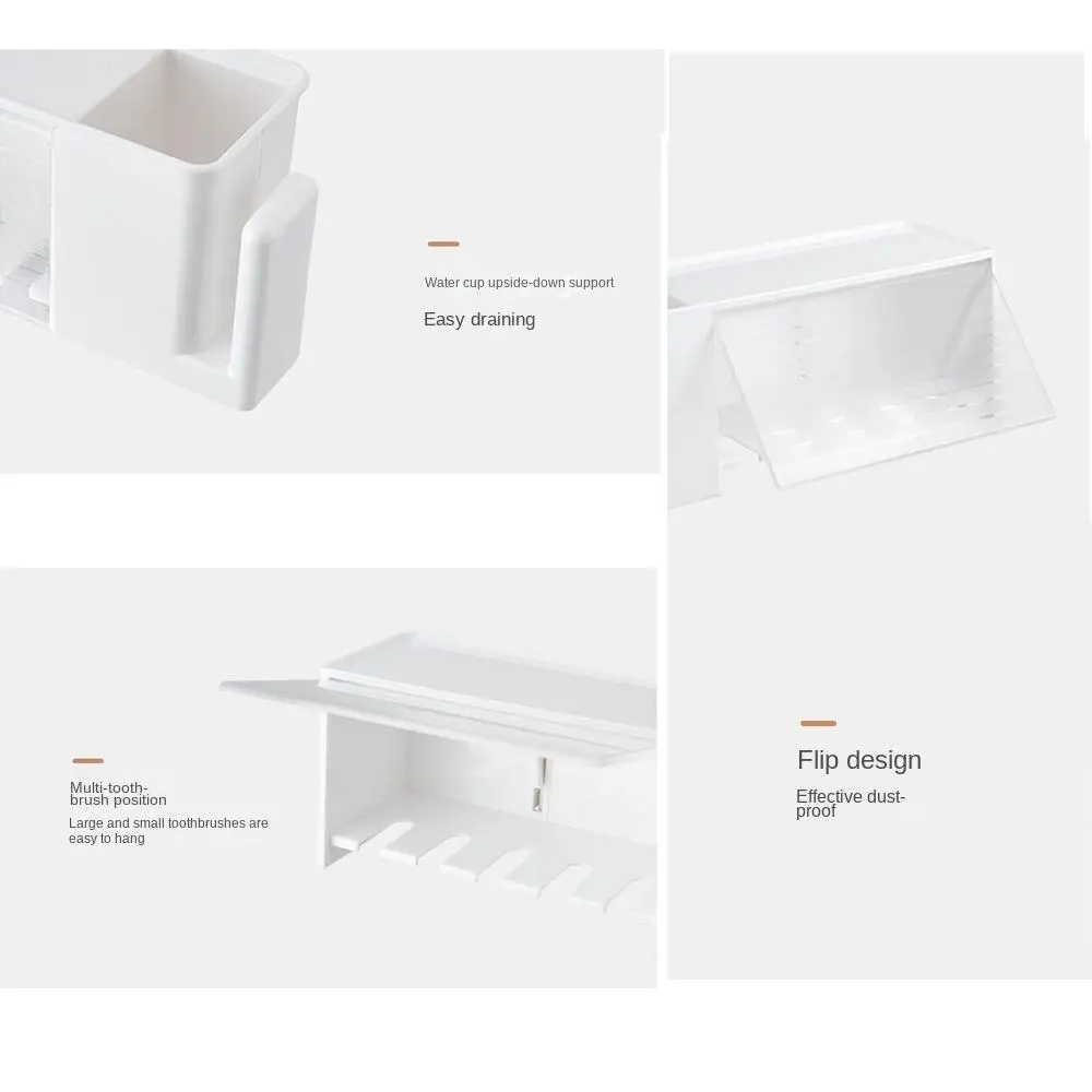 Toothbrush Holder Bathroom Storage Rack Self Adhesive Toothbrush Holder with Cover Wall Mounted Toothbrush Rack 5 Slots Hanger Bathroom