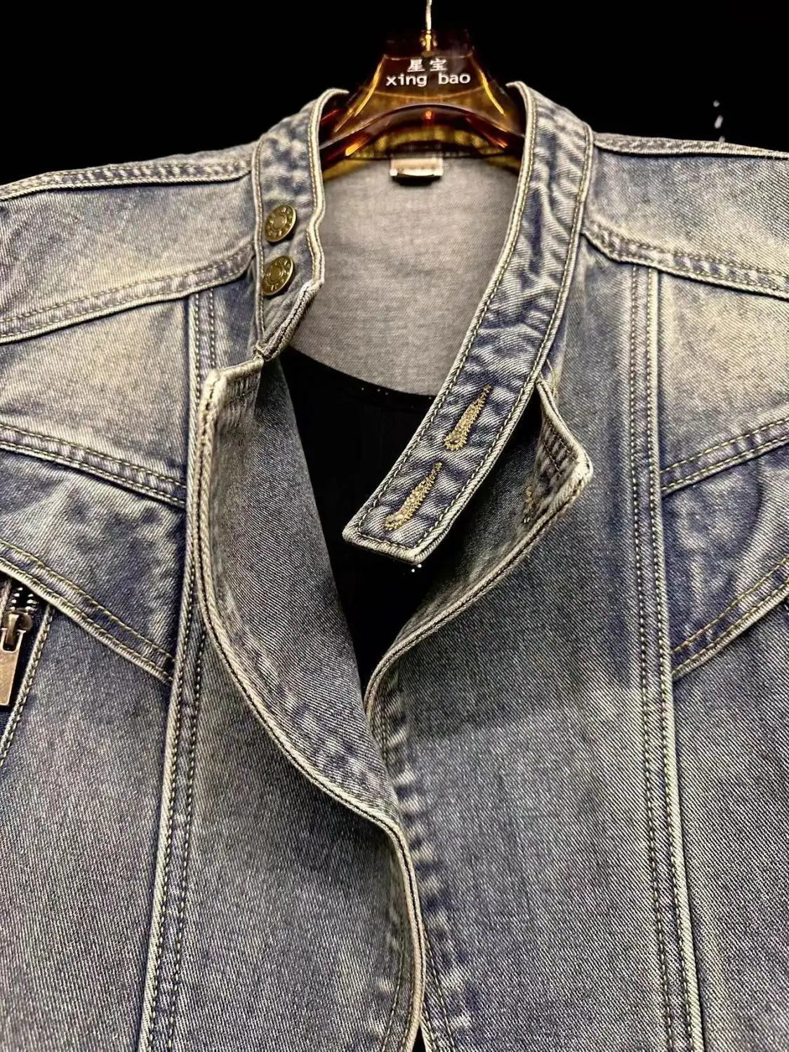 Leisure retro washed loose denim vest women's clothing 2024 summer stand up collar sleeveless top