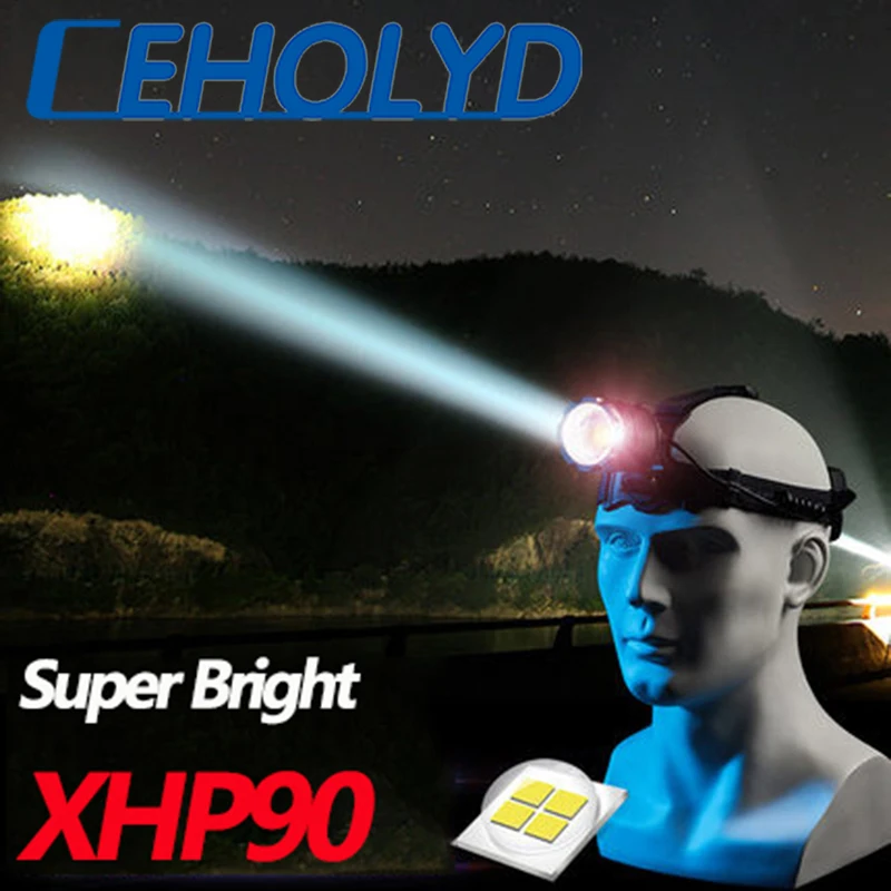 

Most Powerful XHP90 LED Headlight headlamp Head Lamp Power Flashlight headlight 18650 battery Best For Camping fishing