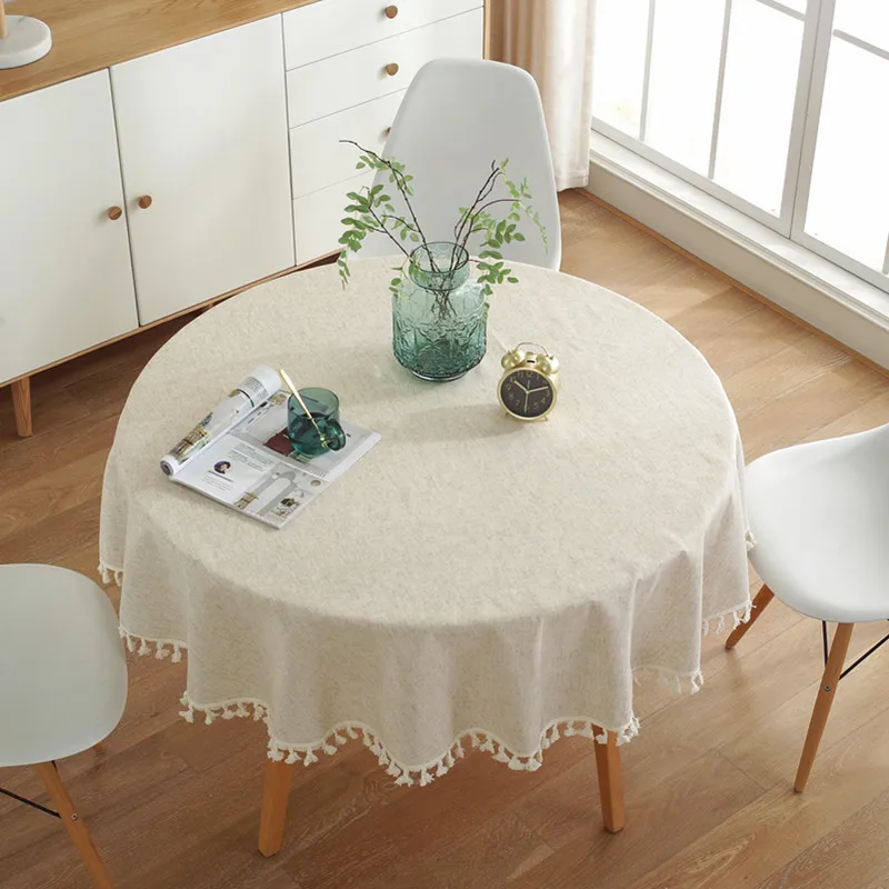 Nappe Beige au Crochet avec pompon fait à la main, classique, à la mode,  pour chambre à coucher, bureau, salon, petite couverture de Table ronde,  décor de fête - AliExpress